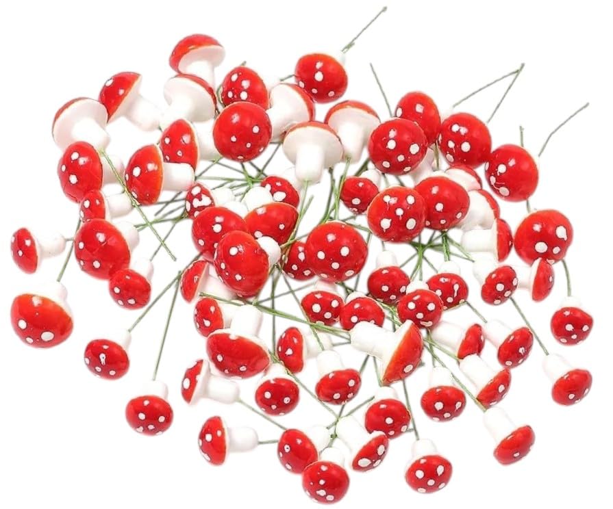 Moira Foam Mushrooms Stakes Garden Décor, Fairy Garden, Terrarium, Plant Decor, Craft DIY (2.5 X 10 cm) Red Pack of 50 pcs-image-45