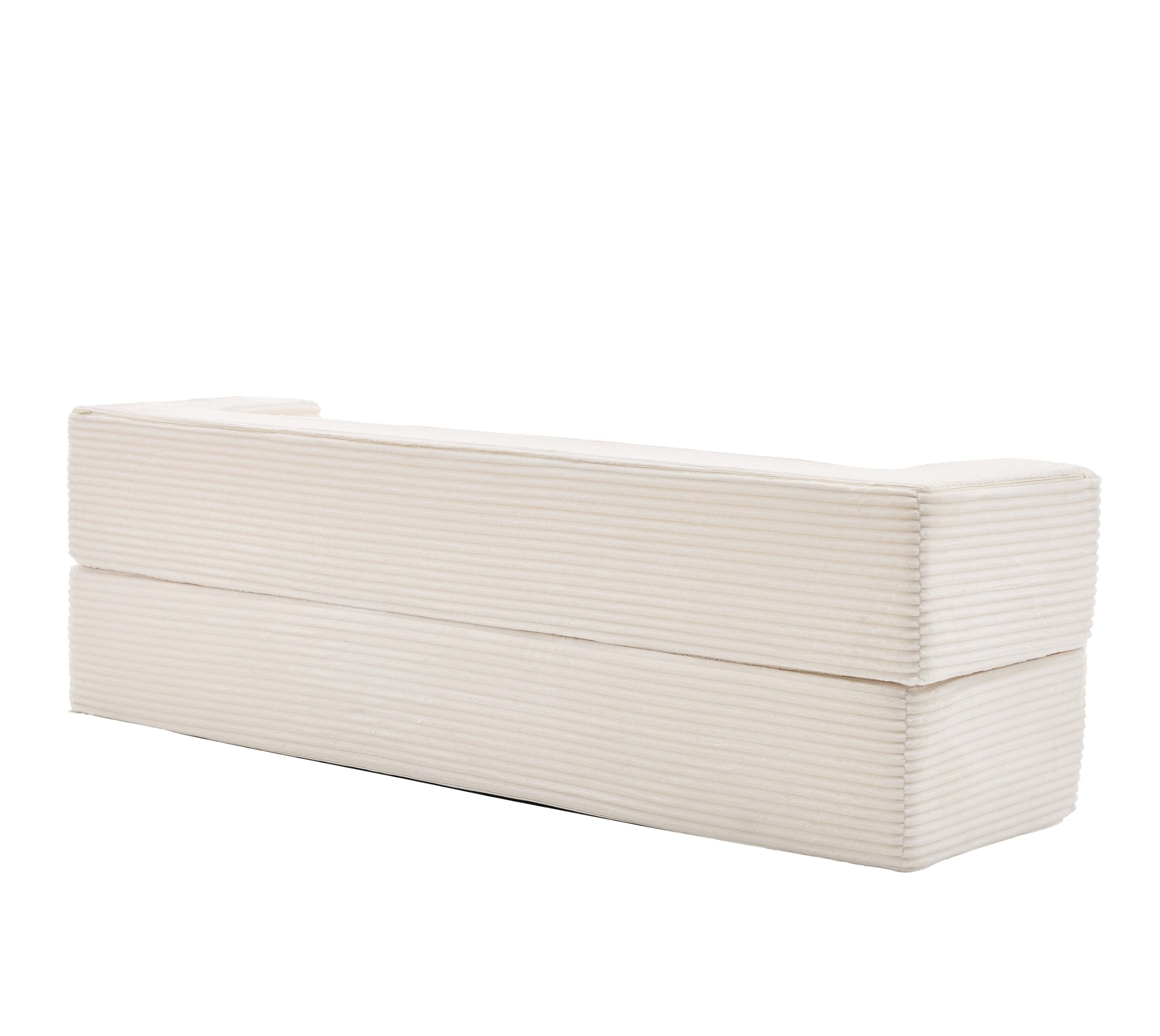 FurnitureR Sofá cama de pana beige 2 plazas Sofá de suelo modular | Sofá de pana beige con función de descanso, estructura modular, acolchado suave y montaje inmediato sin montaje.