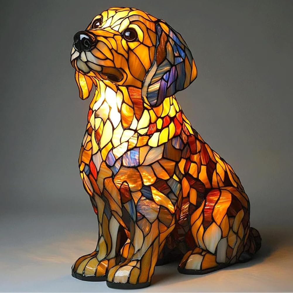 Introti Dog Lamp, Stained Resin Dog Series Art Night Light, Cute Pet Dogs Themed LED Table Lamps Animals Sculpture Ambient Nightlight for Bedroom and Living Room Decoration