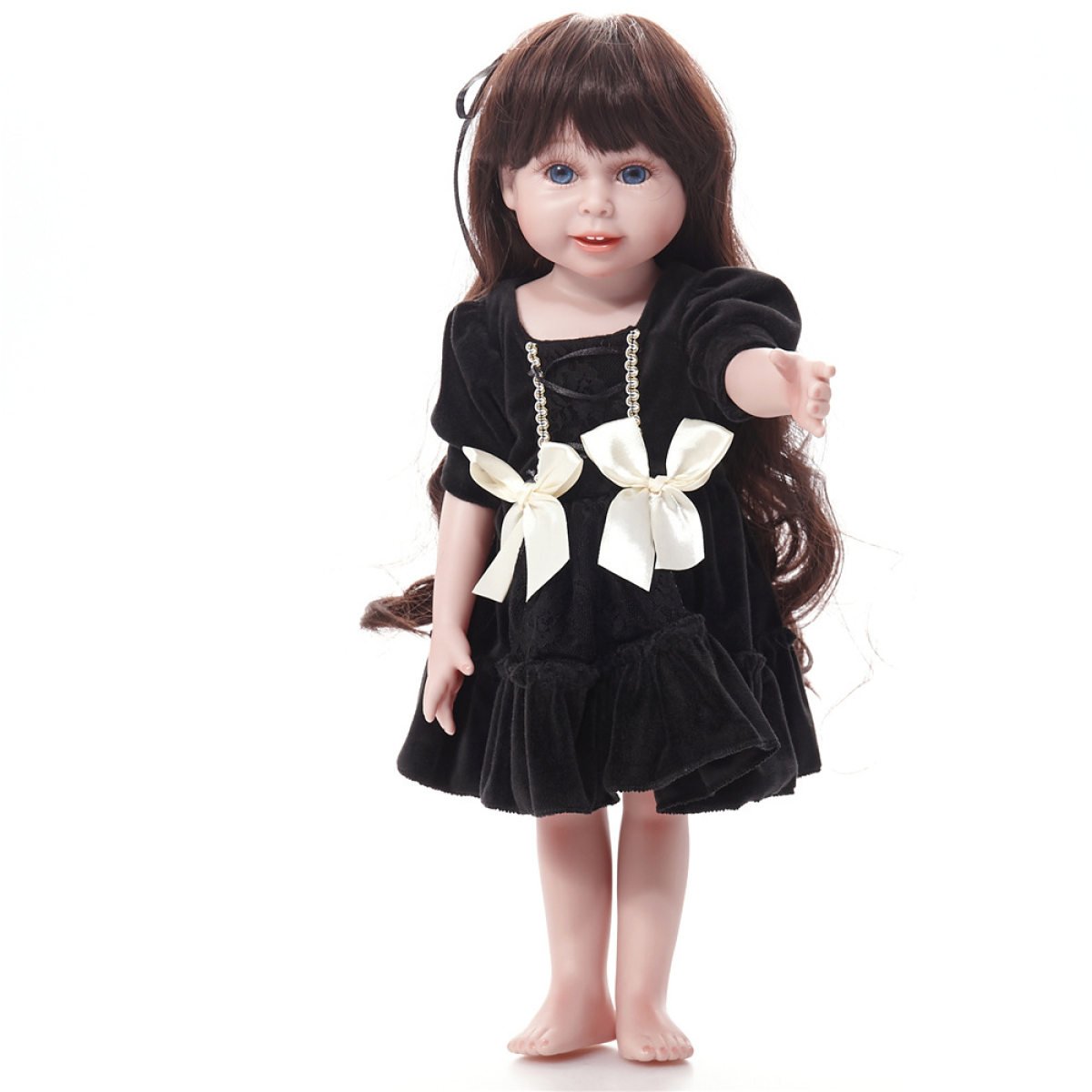 YIHANG Reborn Baby Dolls Silicone Vinyl Long Hair Realistic Beautiful Simulation Black Dress Eyes Open Lifelike Girl Favorite Gift Can Be Washed