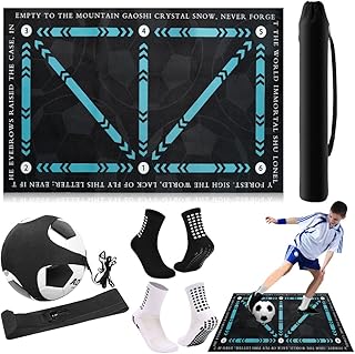 Tapete de entrenamiento de fútbol con guía de video y calcetines de agarre, tapete antideslizante de 47 x 32 pulgadas para el hogar, gimnasio, mejora el control de la pelota/velocidad (todas las