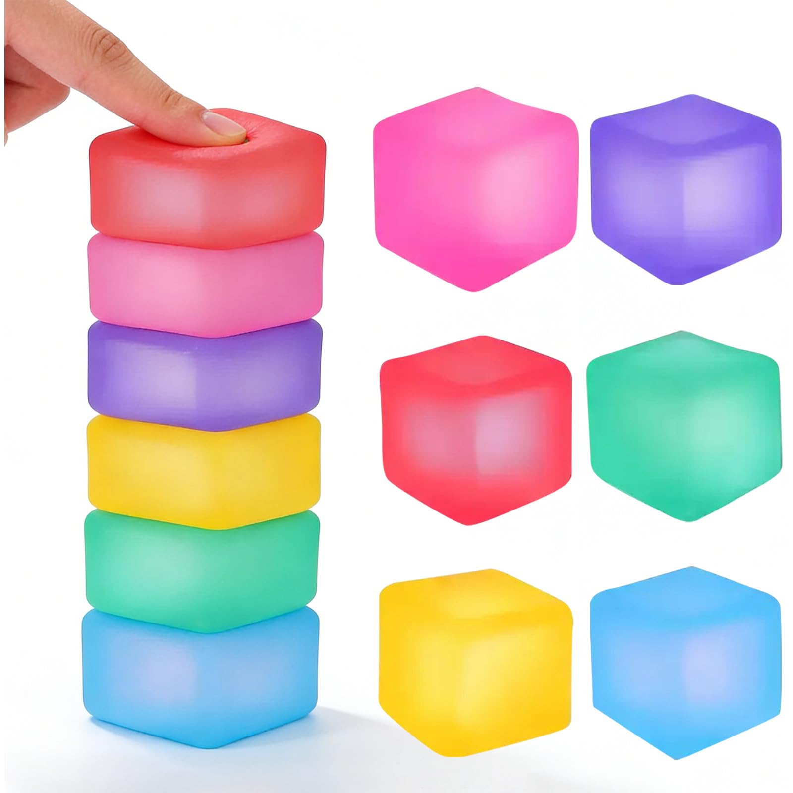 2PCS Ice Cube Squishy Stress Balls, 3cm Soft Ice Squishies Sensory Fidget Stress Cube Ball Toys for Adults Stress Relief, Ideal for ADHD, Autism, Classroom Prizes, Party Favors(Random Color)