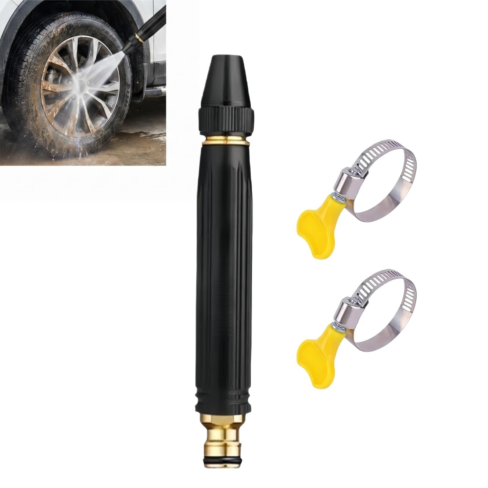 High Pressure Power Washer Nozzle with 2 Hose Clamps,Pressure Booster Nozzle for Car Wash,Adjustable Jet Mist Shower Spray Modes,Garden Hose Attachment for Vehicle Cleaning,Patio,Driveway&Outdoor Use
