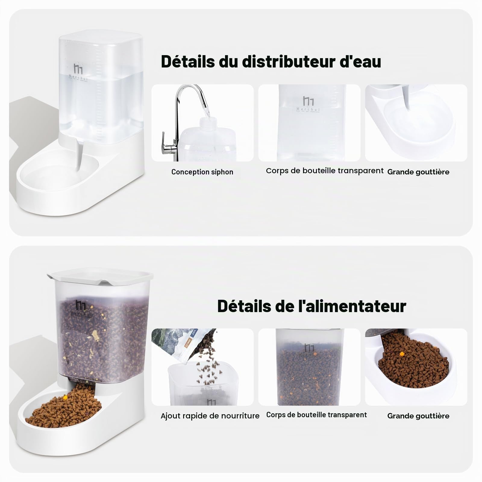 Marchul Abreuvoir et alimentateur Automatique pour Chats, Chiens, 3,8 L avec Distributeur d'eau et Distributeur Automatique pour Animaux