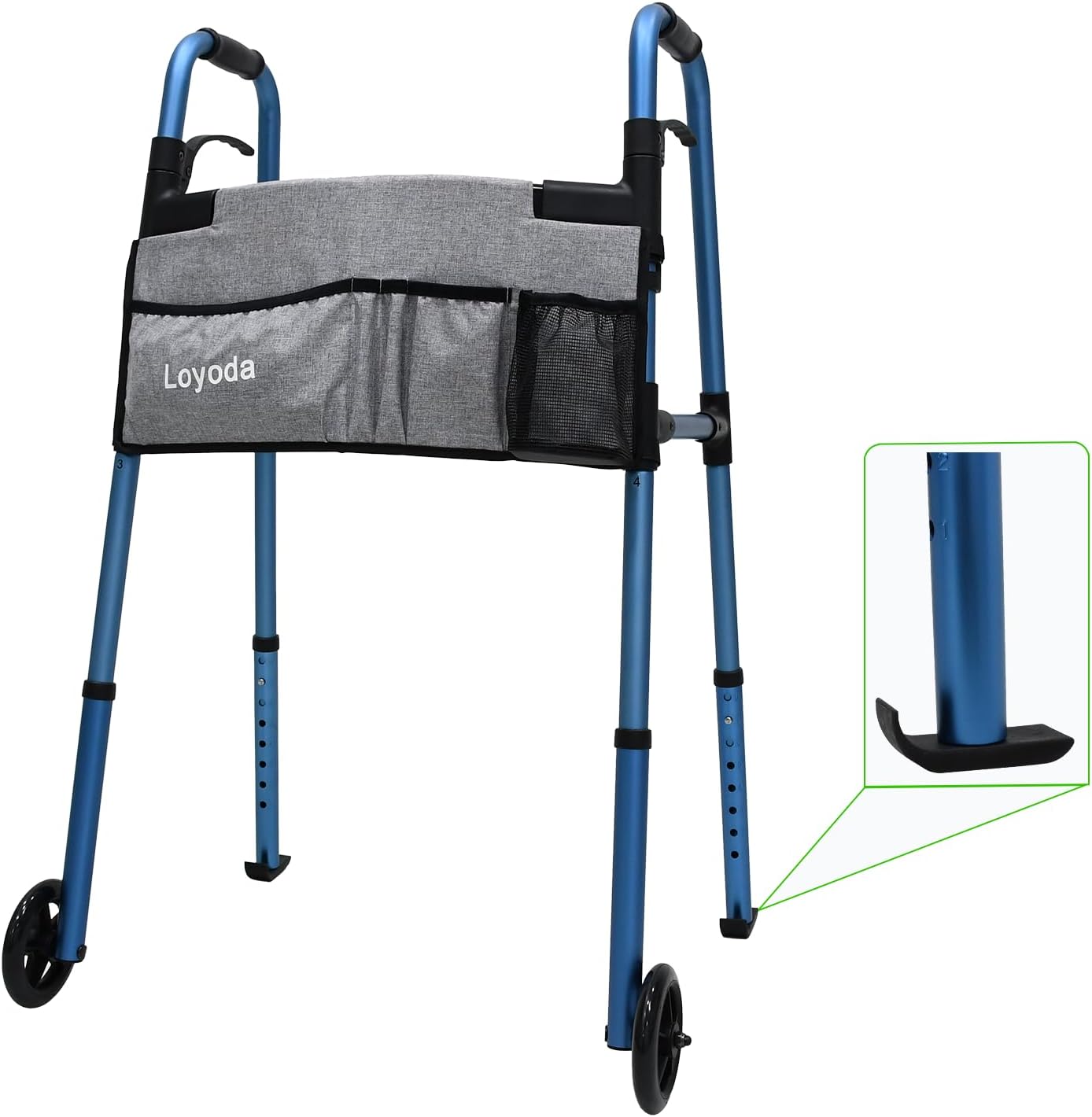 Folding Walkers for Seniors, Medical Walker 5'' Front Wheel Lightweight Walker with Storage Bag and Skis Glides Height Adjustable Aluminum Compact Standard Walker ?Blue? Blue Walker with Bag