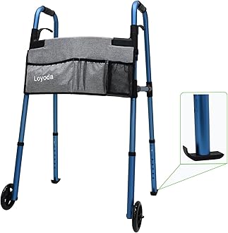 Folding Walkers for Seniors, Medical Walker 5'' Front Wheel Lightweight Walker with Storage Bag and Skis Glides Height Adjustable Aluminum Compact Standard Walker (Blue)