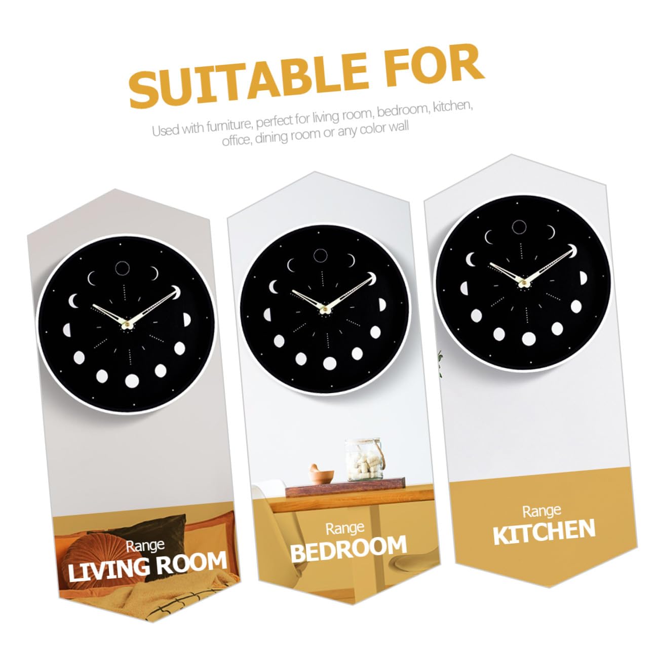 Gadpiparty Leuchtende Wanduhr mit Mondphasenanzeige Geräuschlos und Batteriebetrieben 30cm Rund für Wohnzimmer und Gästezimmer