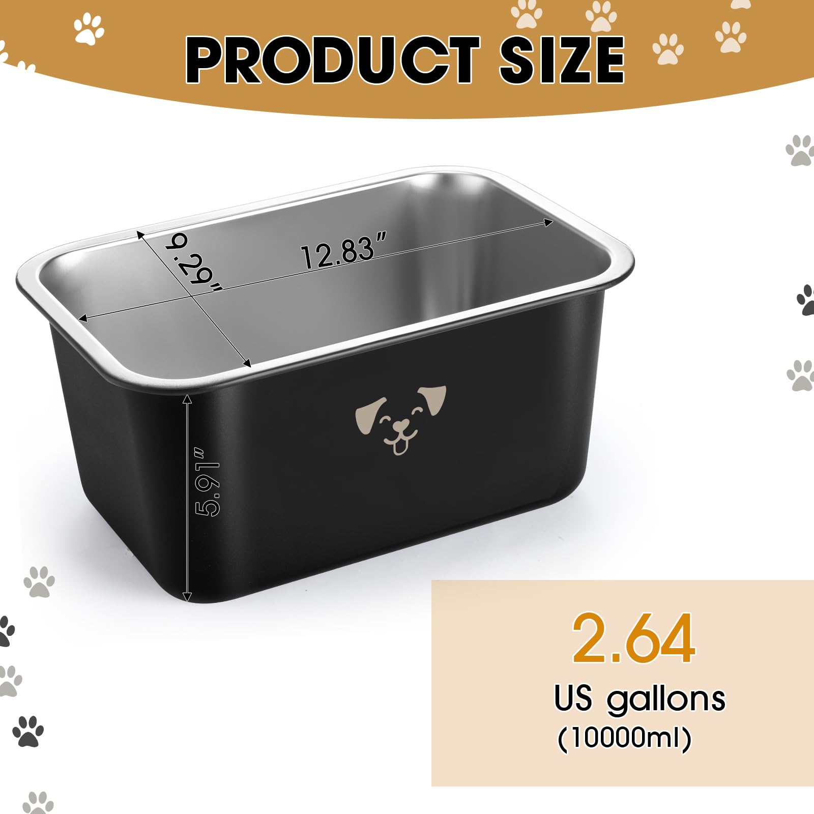 Sweetude 4 große Wassernäpfe für Hunde, große Futternäpfe aus Edelstahl, extra groß, aus Metall, rostbeständig, großes Fassungsvermögen für Haustiere, Hunde, Schwarz, 7 l