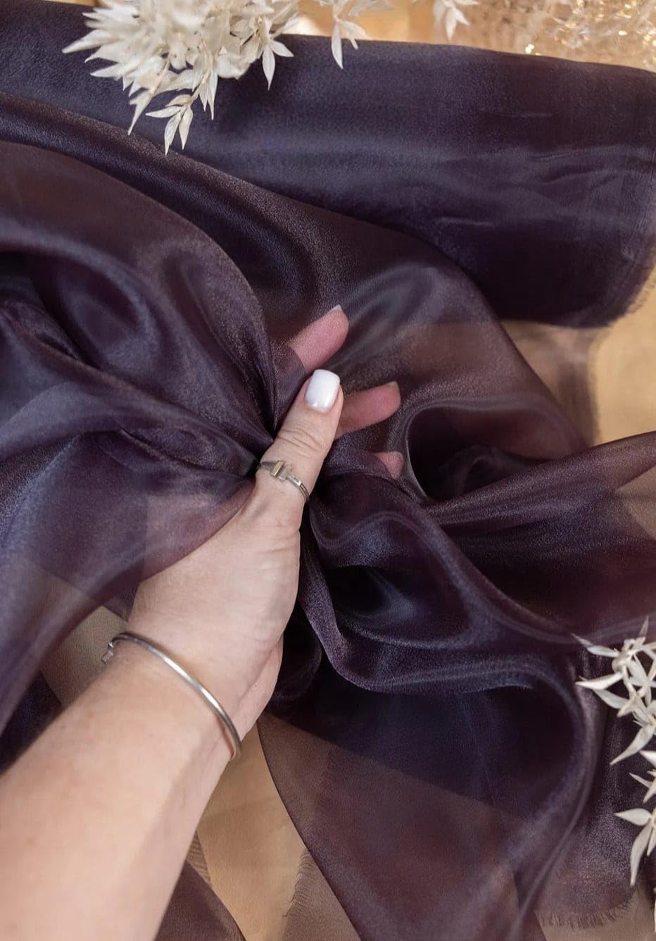 Cherry Fabrics Organza Fabric, Sheer Shimmer Cloth for Sewing (Wine) | Lightweight Sheer, Glossy Finish, Draping Fabric, Soft Texture, Craft & Decor Use-image-28