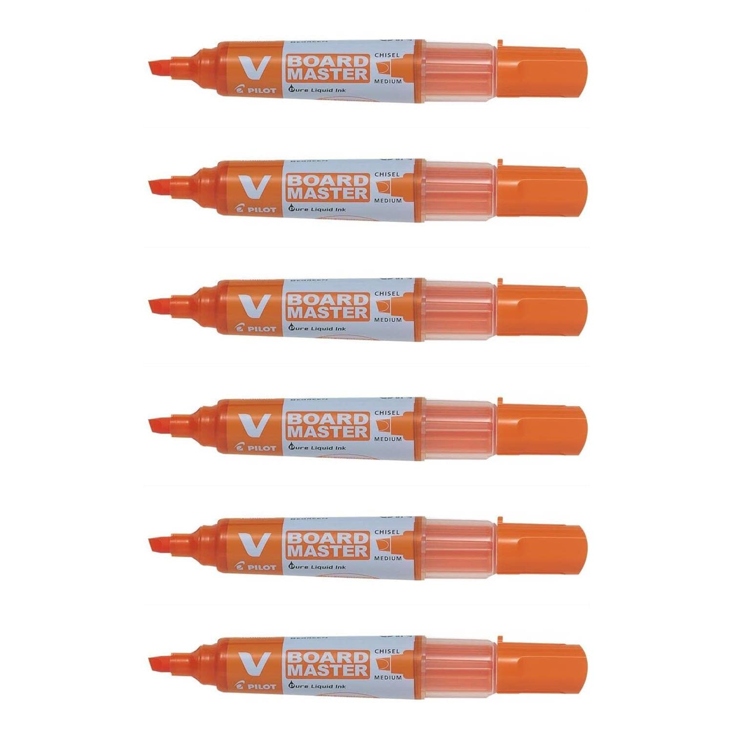 PILOT Set of 6 Rechargeable V Board Master BeGreen PTE Beveled Medium Orange Markers