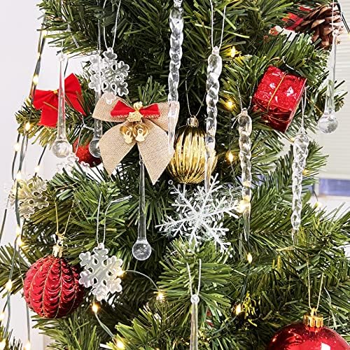 Boisbresil 25Pcs Christmas Decoration Acrylic Snowflake Icicle with Crystal Line Hanging Icicles Ornaments Set Clear Xmas Hanging Icicles Snowflake Pendants for Christmas Tree Decorations Party Decor