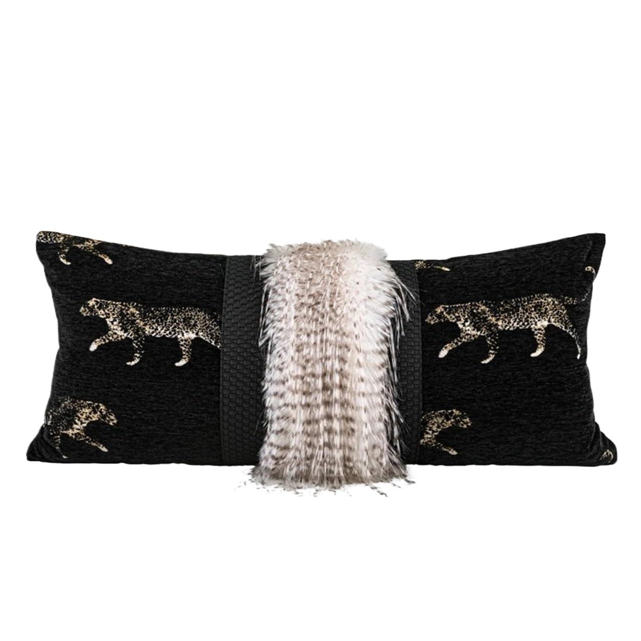 XPJYUA Chenille Pillow Covers Gold Metallic Leopard Panthera Jacquard Lumbar Pillowcase Chenille Oblong Stunning Cushion Cover(30x65cm(NO FILLING))