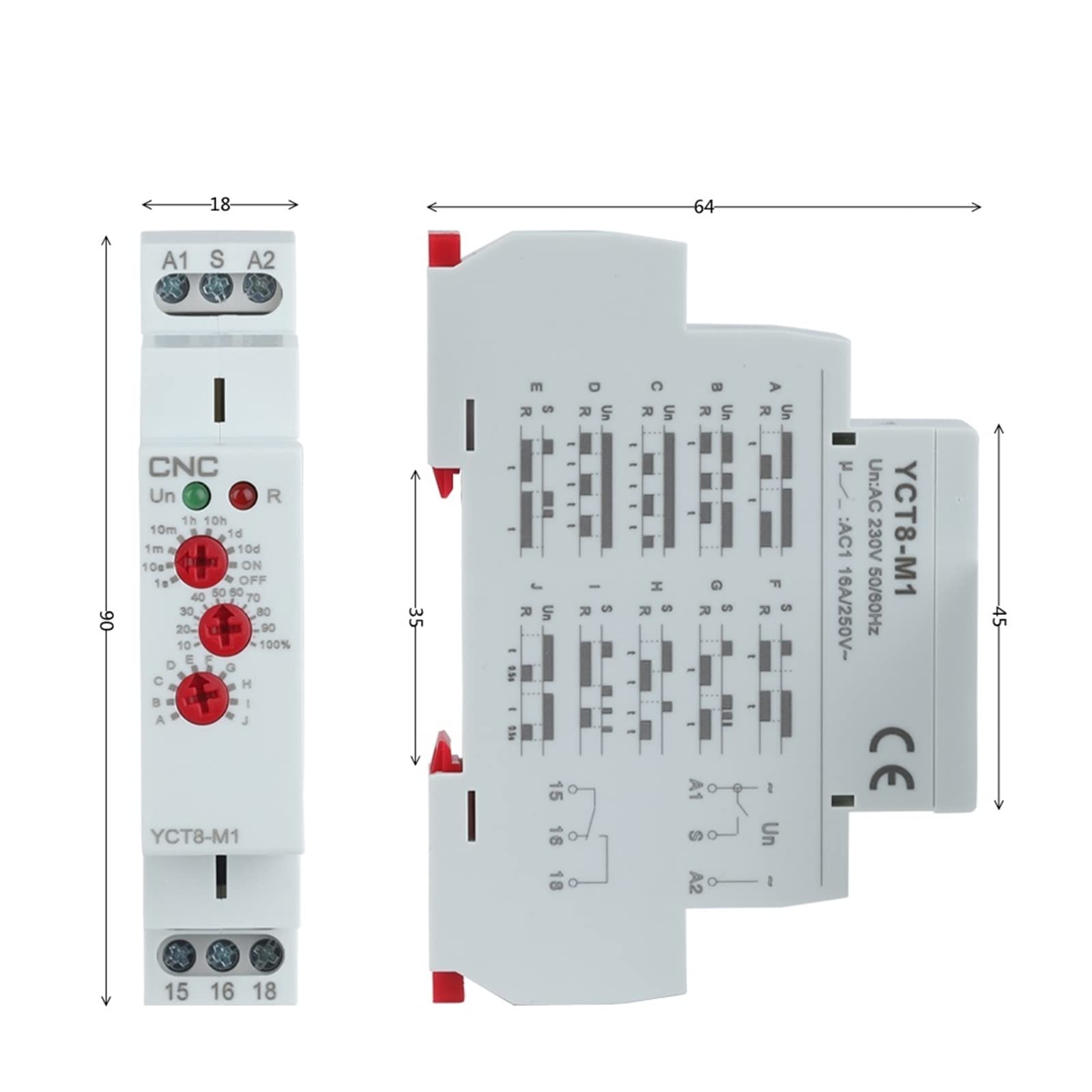 YCT8-M 16A wielofunkcyjny przekaźnik czasowy z 10 wybranymi funkcjami Typ szyny DIN AC 230 V (YCT8-M2)