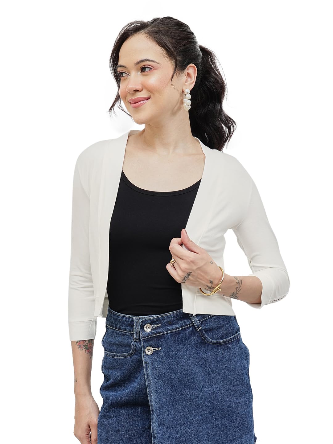 Women's 3/4th Sleeve Open Neck Shrug