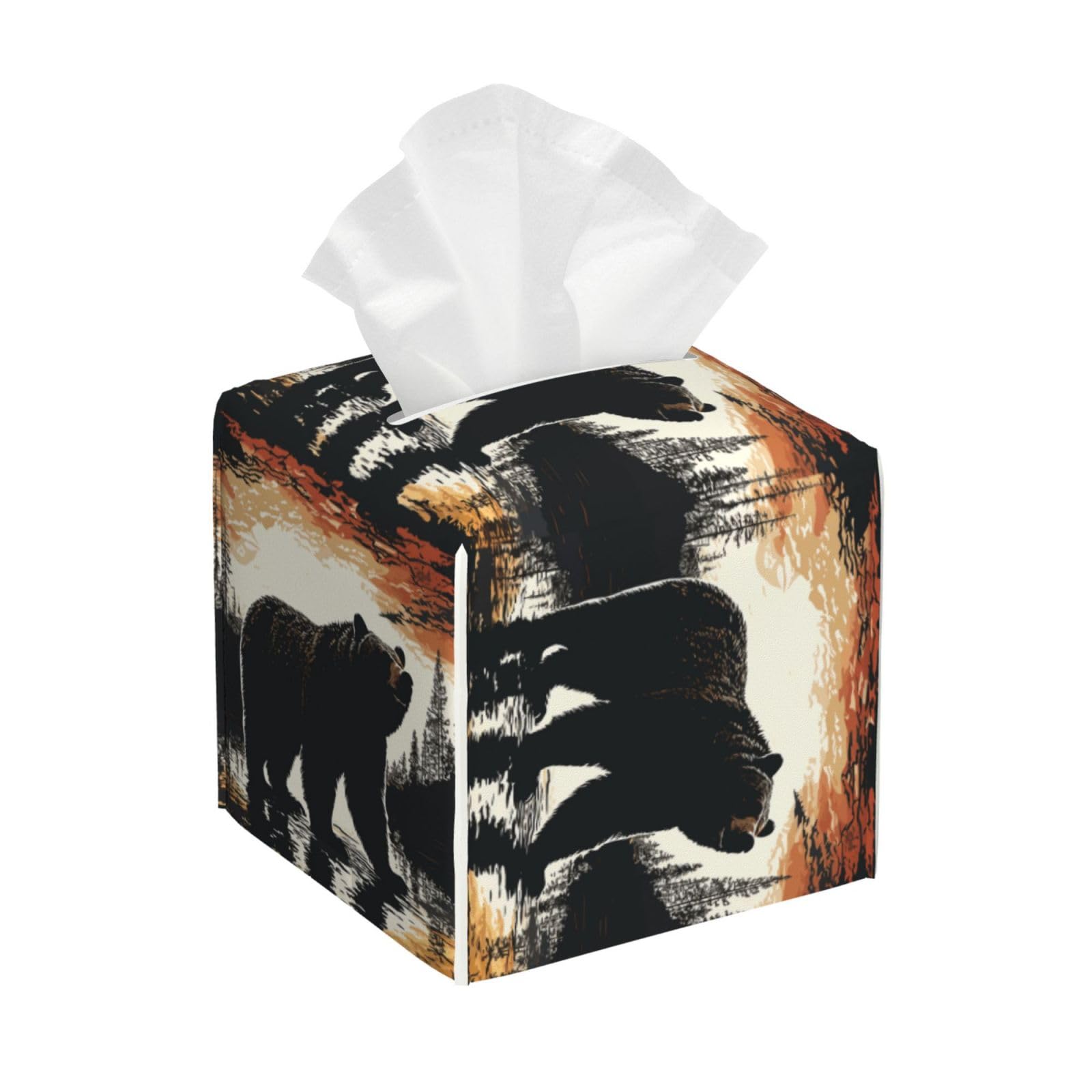 Bear Silhouette Tissue Box Cover Square Cube Boxes