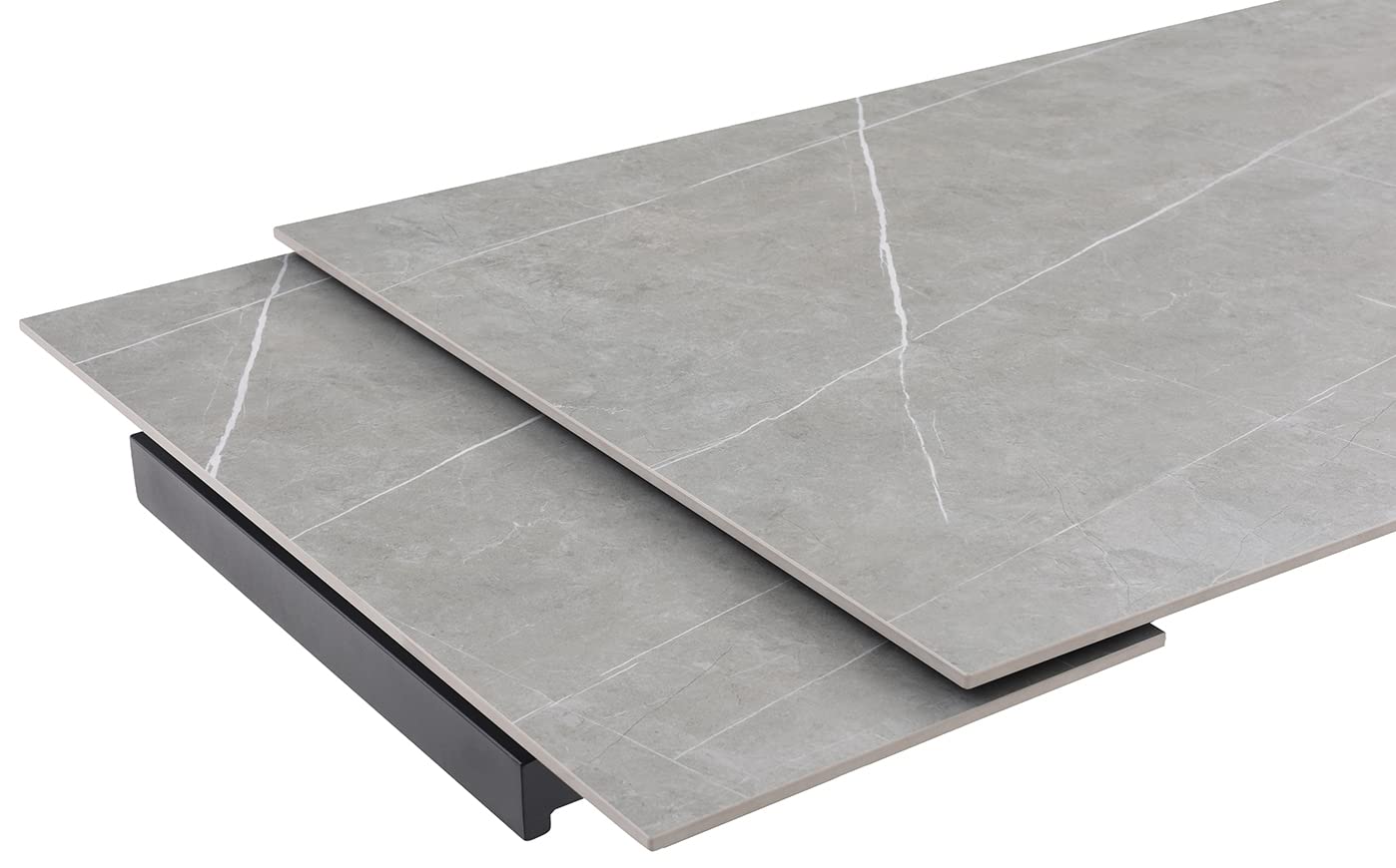 Meubletmoi Table de Repas Extensible 160/240 cm en céramique Gris marbré Mat et 4 Pieds Droits métal Noir - Arizona 09