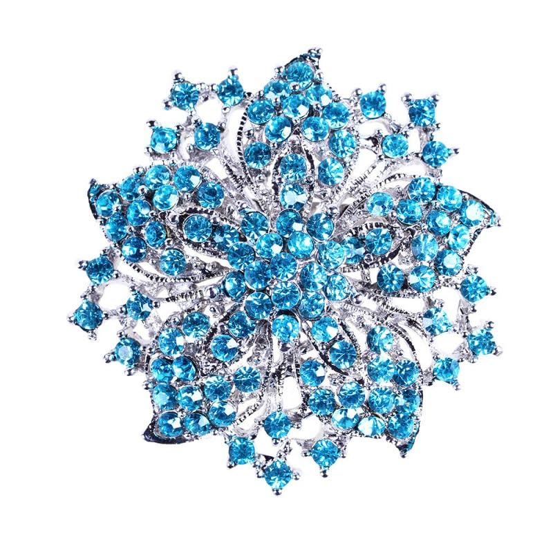 Image of Wedding Bridal Big Crystal Rhinestone Bouquet Brooch Pin for Women (light blue flower)