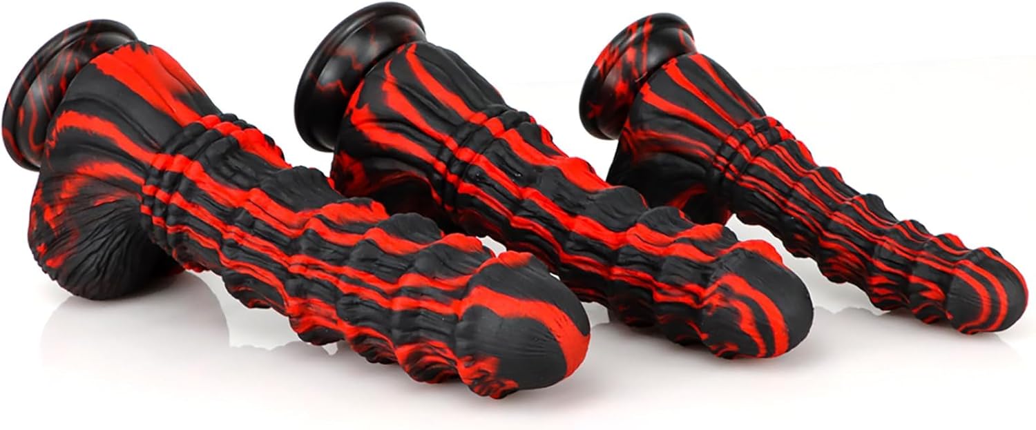 Red Black Male Realistic Dildo with Suction Cup, Flexible Liquid Silicone Anal Dildos Prostate & G-Spot Massager Adult Sex Toys for Women Men Couples - M