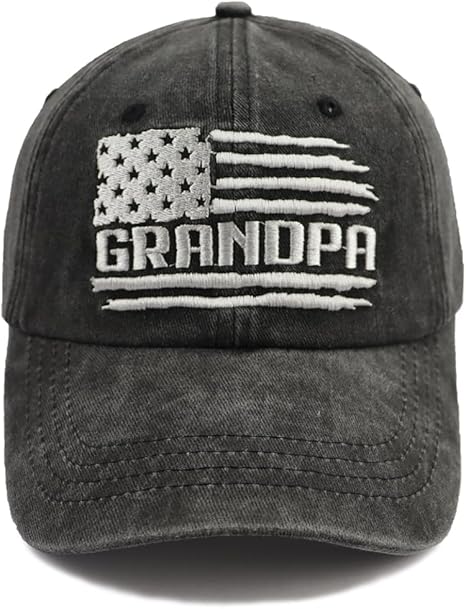 Grandpa American Flag Hats for Men, Best Dad Birthday Gifts for Grandfather, Adjustable Embroidered Cotton Baseball Cap