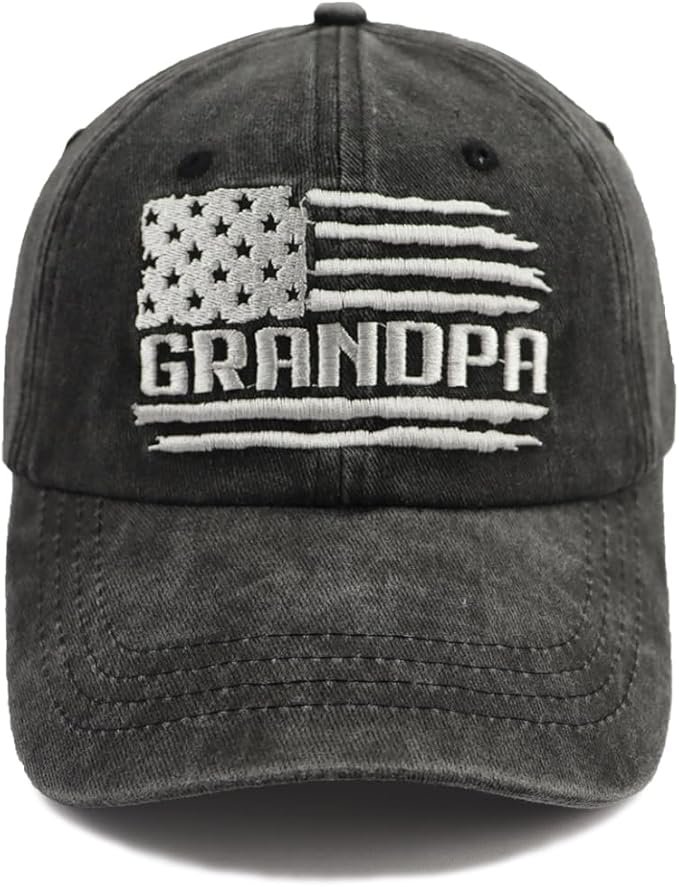 Grandpa American Flag Hats for Men, Best Dad Birthday Gifts for Grandfather, Adjustable Embroidered Cotton Baseball Cap