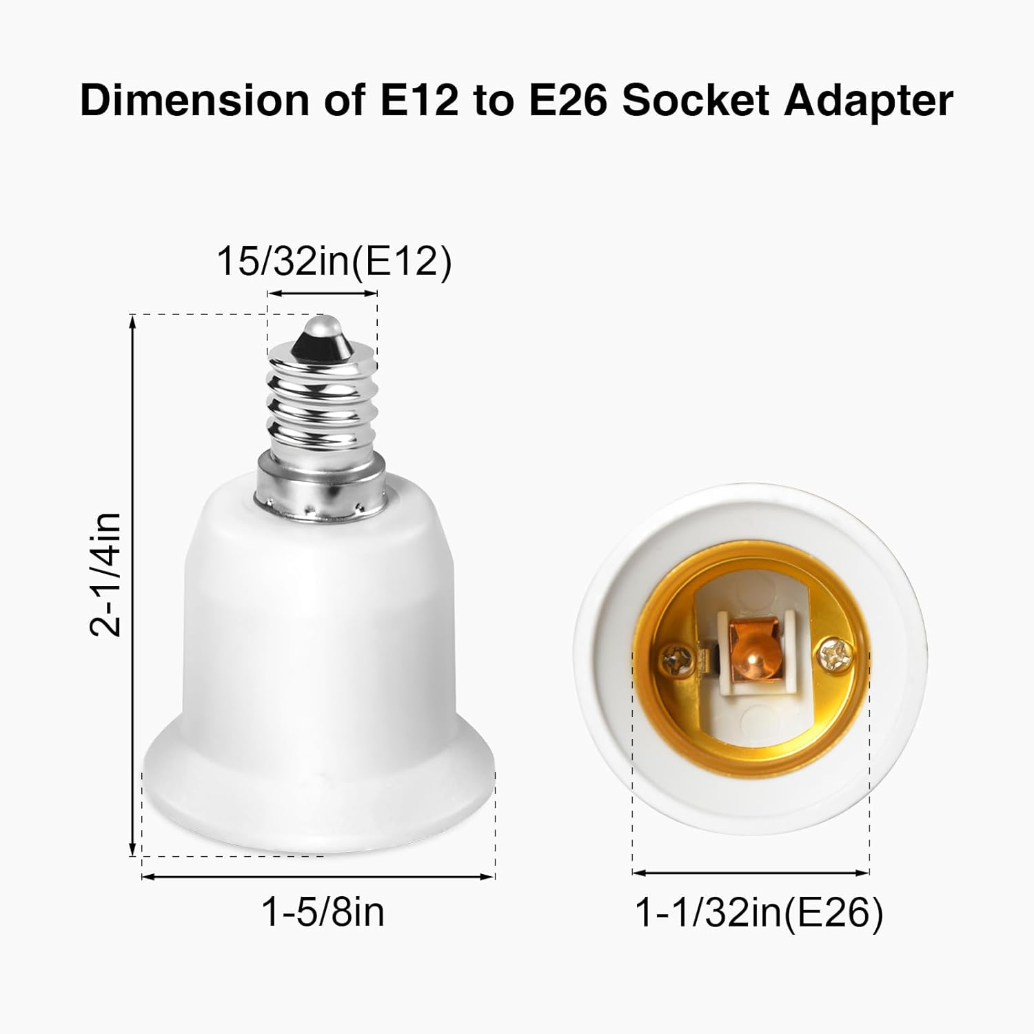 E12 to E26 Adapter, 6 Pack Candelabra to Medium Socket Adapter for Chandelier Light, Ceiling Fan, Pendant Light, Nightstand Lamp, E12 Bulb Base
