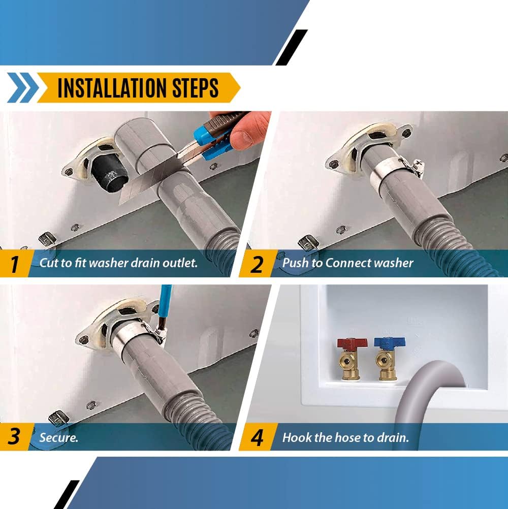 6ft Flexible Drain Hose with Long Hook for Washing Machine Fits