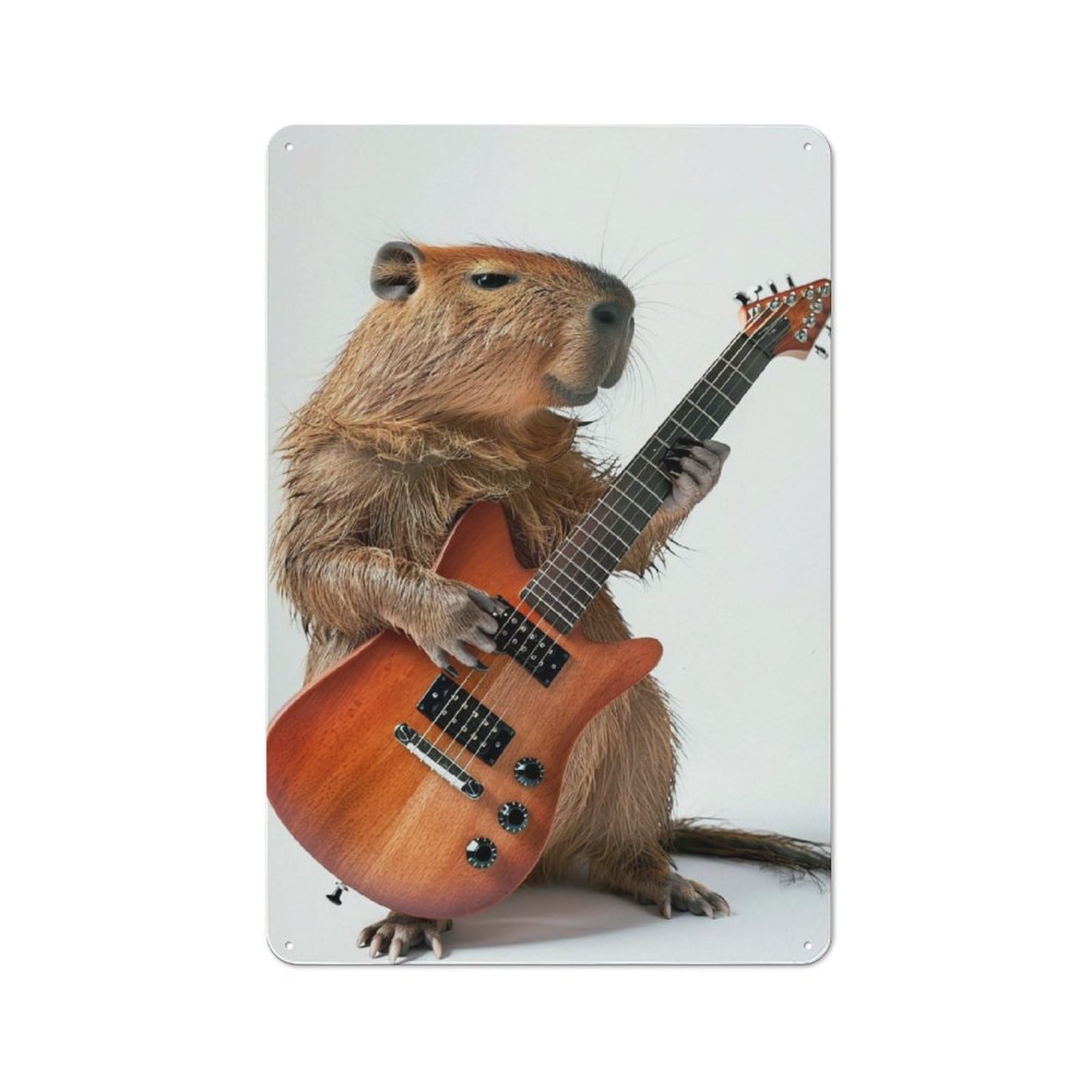 Junmoney Capybara Guitar Distressed Look Decorative Tin Sign 30X20cm, Retro Room Decor For Lounge, Study, Pub Or Wall Gallery