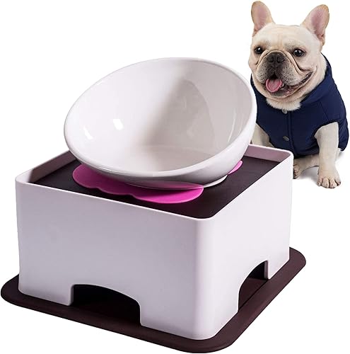Bulldog - Cuenco elevado de cerámica para perros, juego de cuencos elevados ajustables para perros, antideslizantes, plato de alimentación de pie