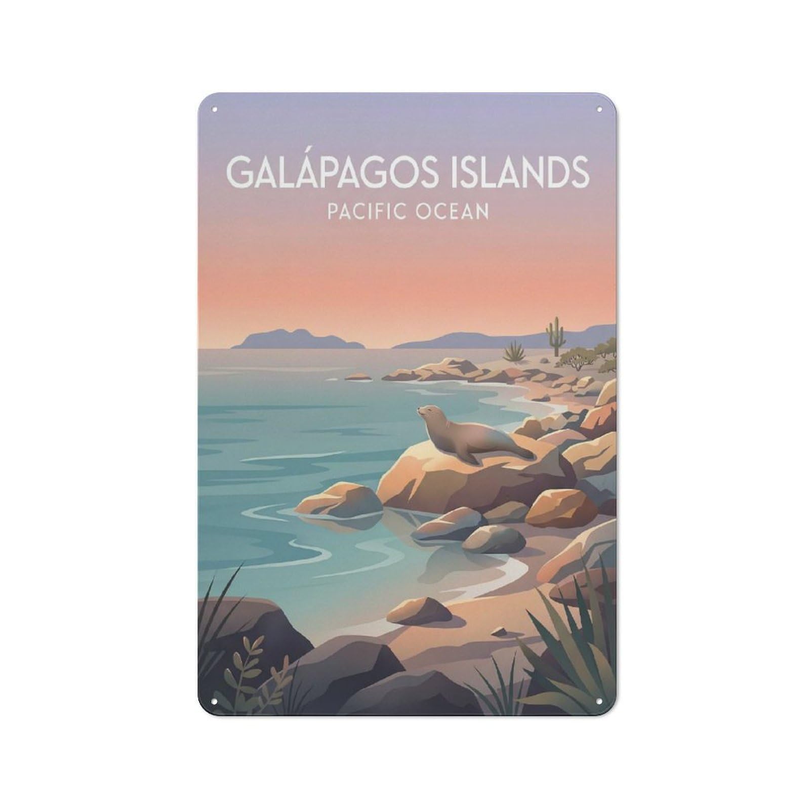 Tin Sign with Galapagos Islands Design 30x20cm, Understated Studio Wall Plaque for Hobby Room, Office, Lounge Or Living Room