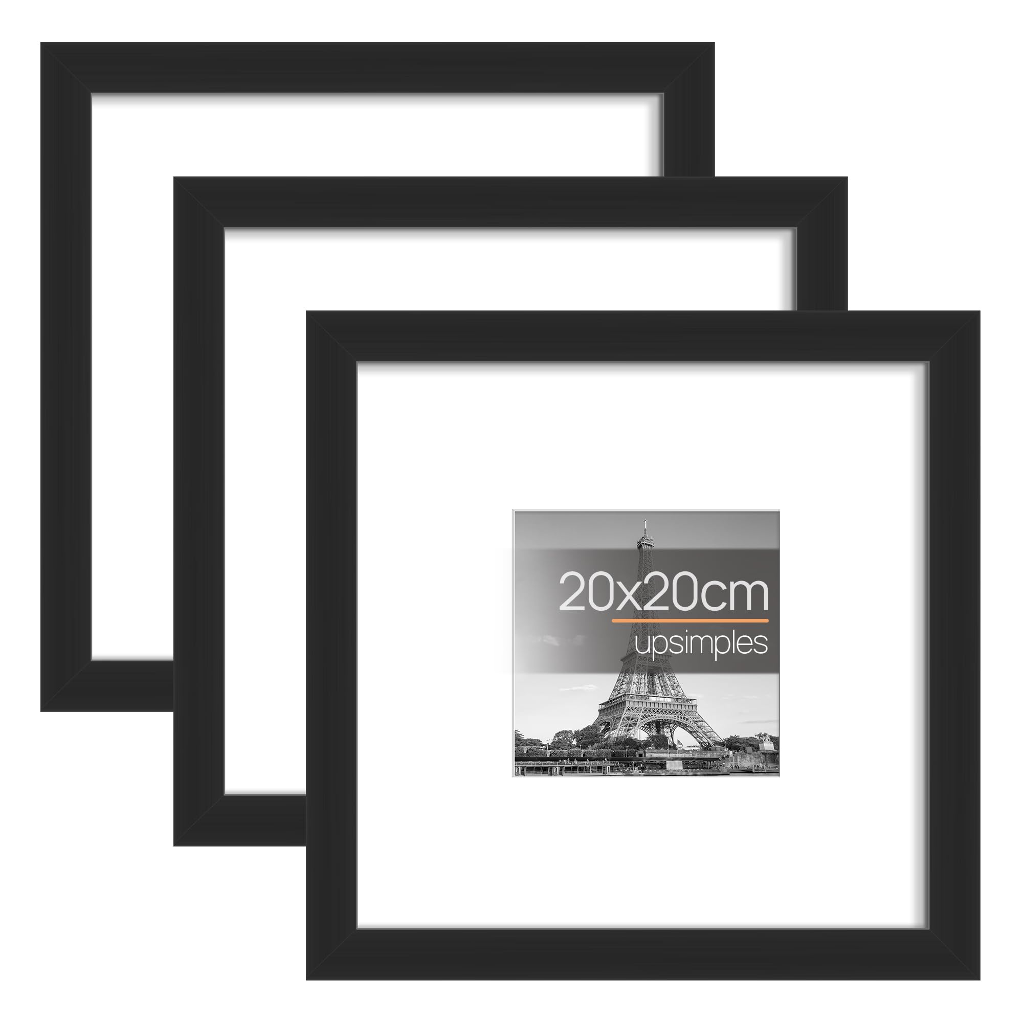 upsimples Confezione da 3 cornici 20 x 20 cm, cornice nera 20 x 20 cm, per foto, immagini, poster