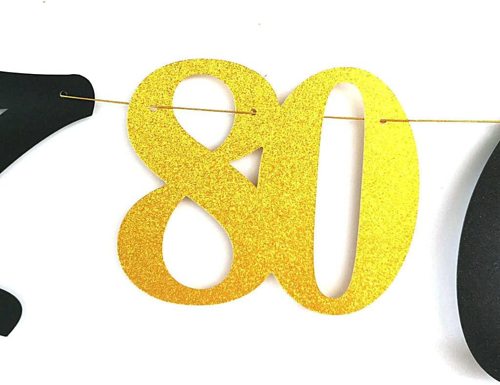 Black Glitter Feliz 80 Cumpleaños Banner, Spanish Happy 80 Birthday Banner, Fiesta Mexican Themed Birthday Party Decorations Pre-Assembled (Black)