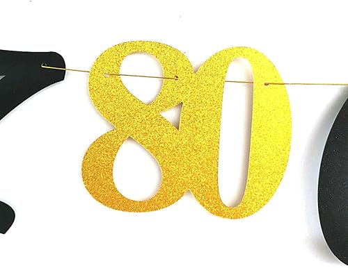 Miniatura 4 de Cartel de Feliz 80 Cumpleaños con purpurina negra, pancarta española de feliz 80 cumpleaños, decoraciones de fiesta mexicana premontadas (negro)