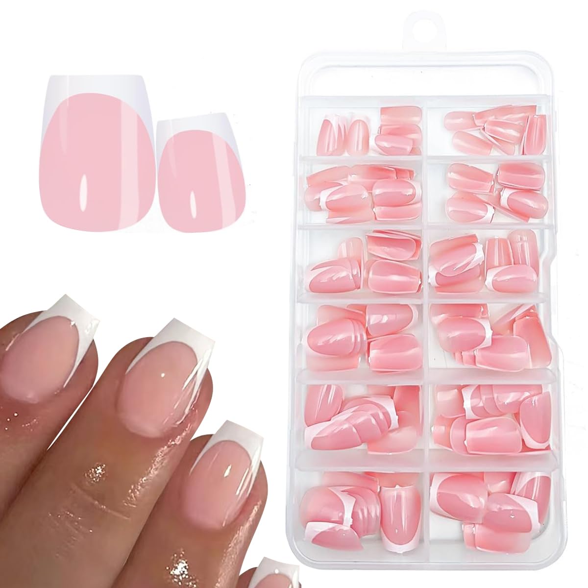 120Pcs White French Tip Press on Nails Coffin Short Fake Nails Full Cover Glossy Stick on False Nails for Women