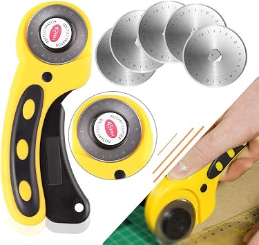 Rotary Cutter with Blades - 45mm Handle Rotary Circle Cutter Blades - Perfect Cutting Tool for Quilting, Fabric, Paper, Leather, Scrapbooking, Cloth, Craft Supplies Yellow