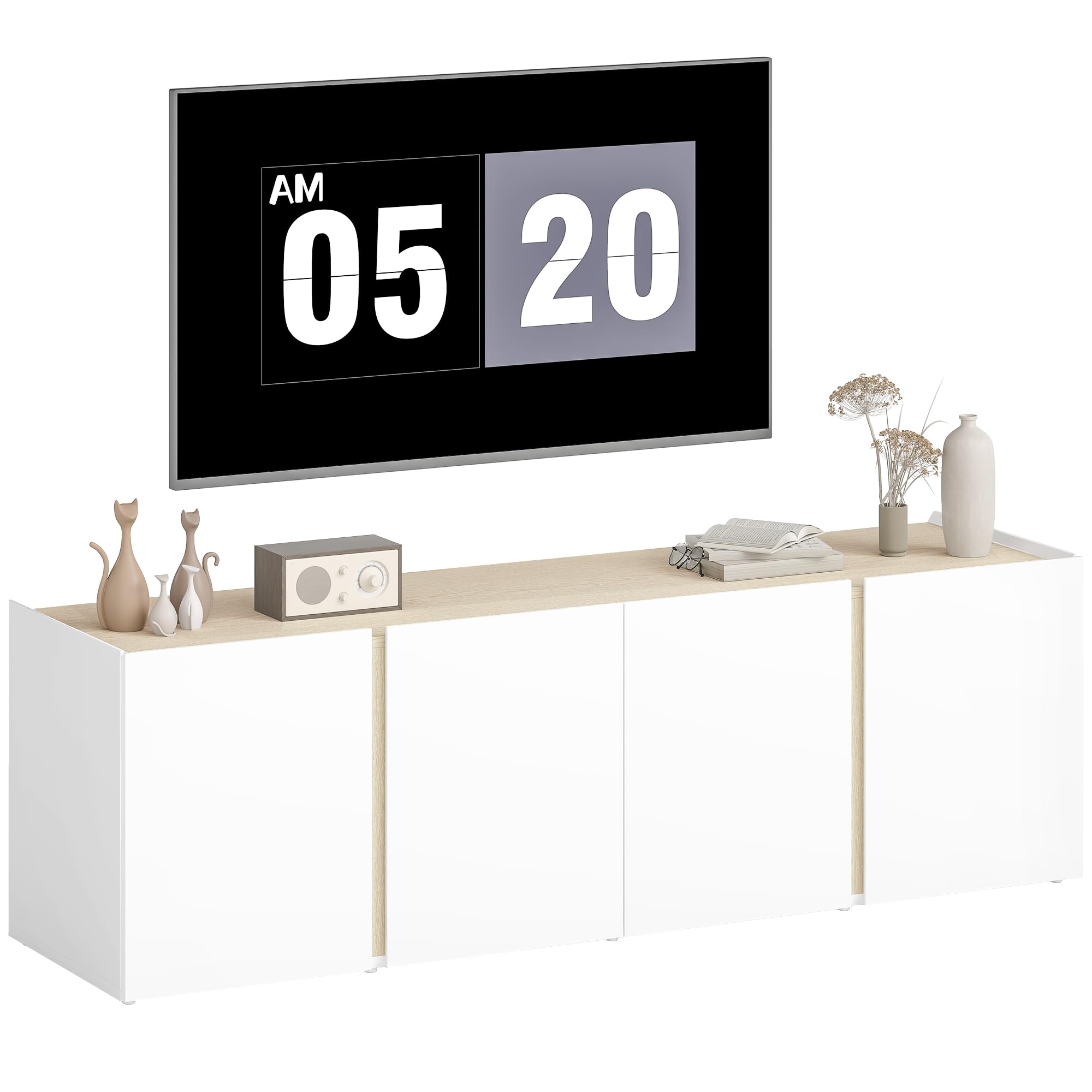 HOMCOM TV Schrank Lowboard für Fernseher bis 65 Zoll 135 cm lang Weiß