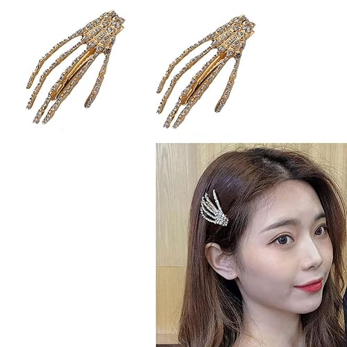 Pinzas para el pelo de mano de esqueleto con diamantes de imitación para mujeres, pasadores de pelo góticos para Halloween, cosplay, accesorios para
