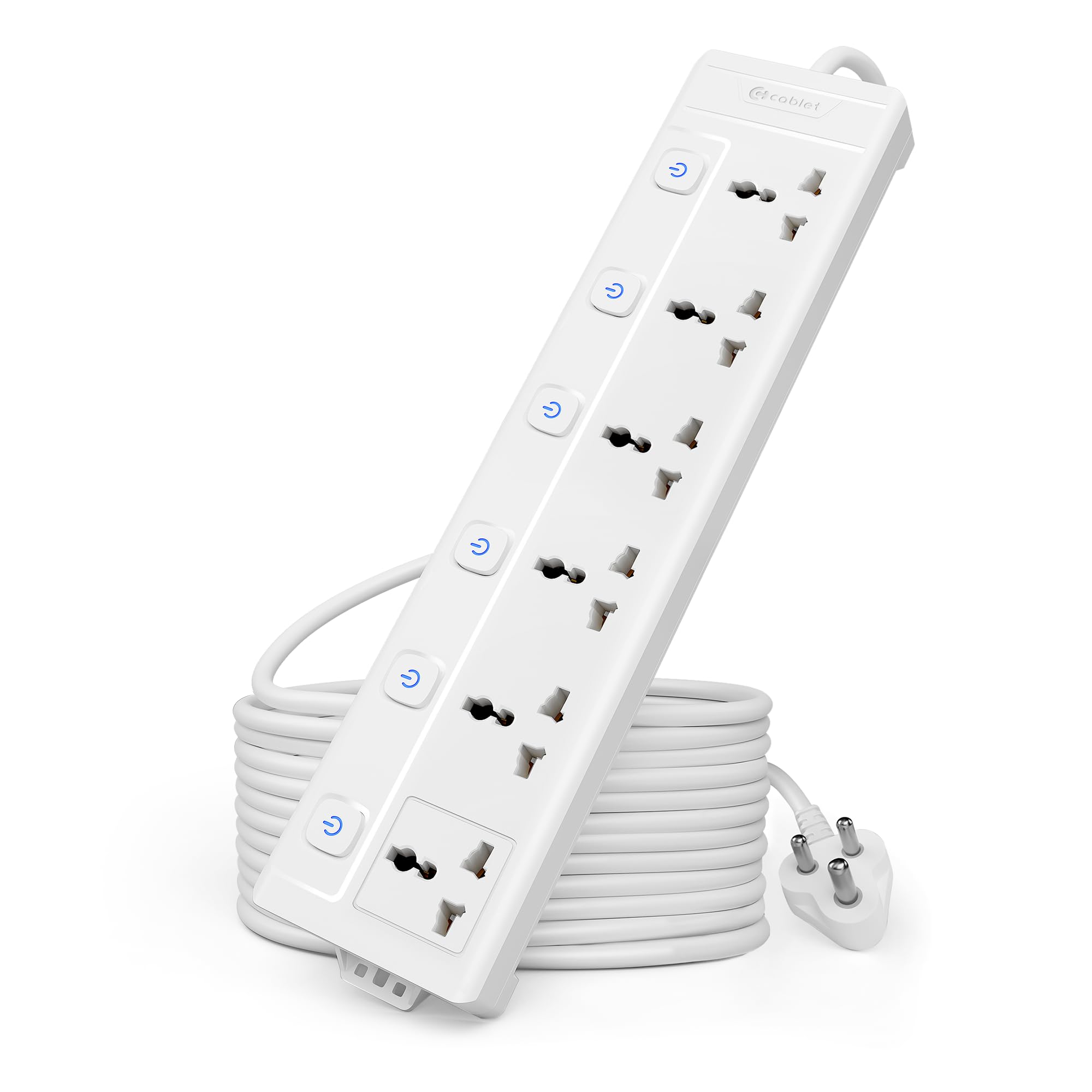 Cablet Extension Board 2500W 10A | 6 Universal Multi Plug Socket with Individual Switches | 4.5 Meter Heavy Duty Cord | LED Indicator, Power Strip & Spike Guard for Home & Office Use