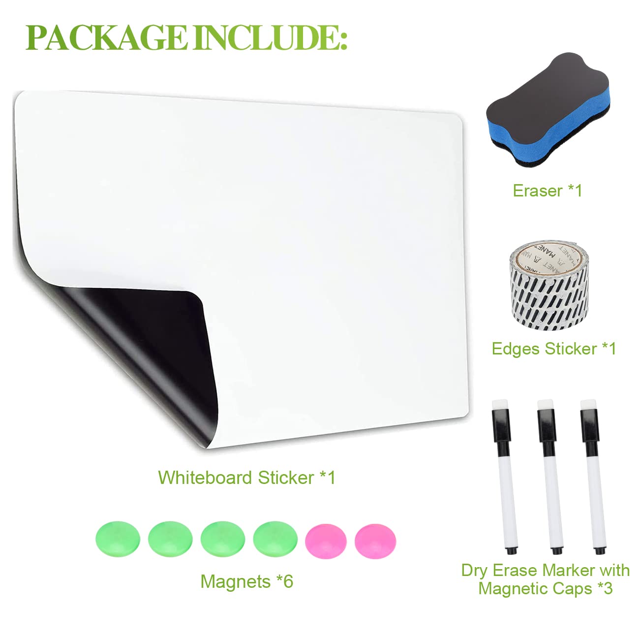 Whiteboard Folie Selbstklebend & Magnetisch – 40x80 Cm, Inkl. 3 Marker, Schwamm & 6 Magnetnägeln, Für Glatte Oberflächen