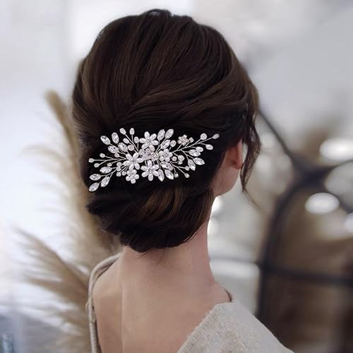 Miniatura 6 de MirthCity Peine para el cabello de novia de boda, cuentas de hojas, piezas de pelo de novia hechas a mano con diamantes de imitación para niña,