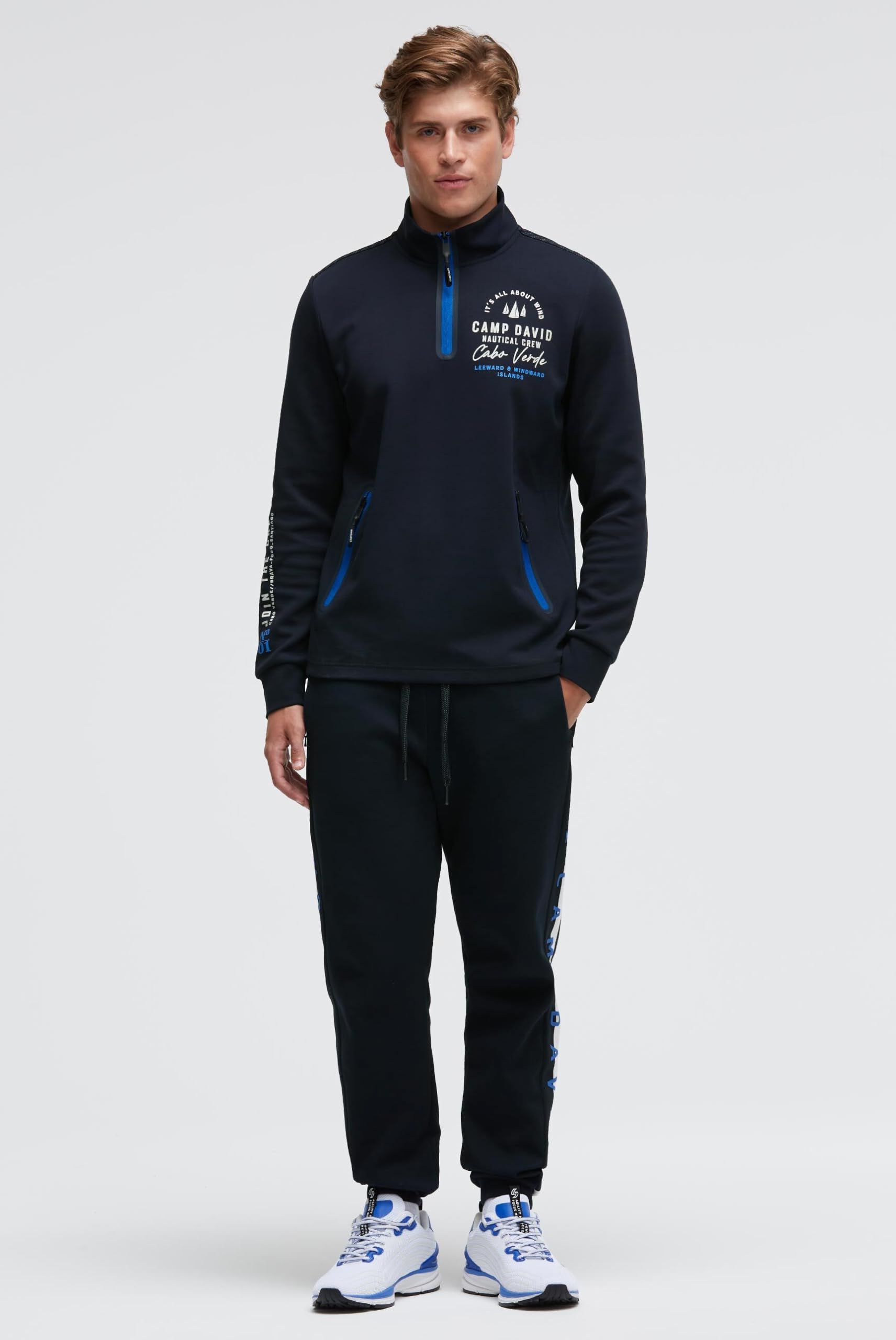 Camp David Herren Troyer-Sweatshirt aus Interlock mit Rücken-Artwork