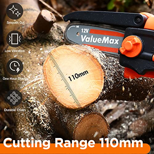 ValueMax Mini Akku Kettensäge 12V, 11CM/4 Zoll kleine Kettensäge mit 2 x 2,0 Ah Akku und Ladegerät inkl. Sicherheitsschloss Einhand Kettensäge Akku Handkettensäge für Bäume, Astwälder – Bild 6