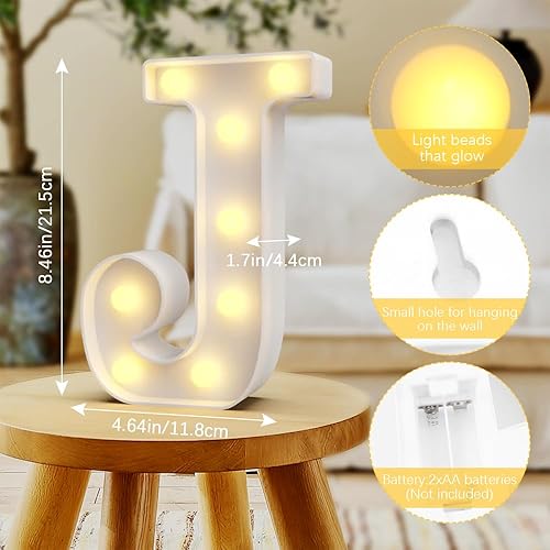 Miniatura 2 de Letras con luces LED del alfabeto J, lindas luces, letras rellenables, letras grandes iluminadas, letras para fiestas, decoraciones de fiesta de