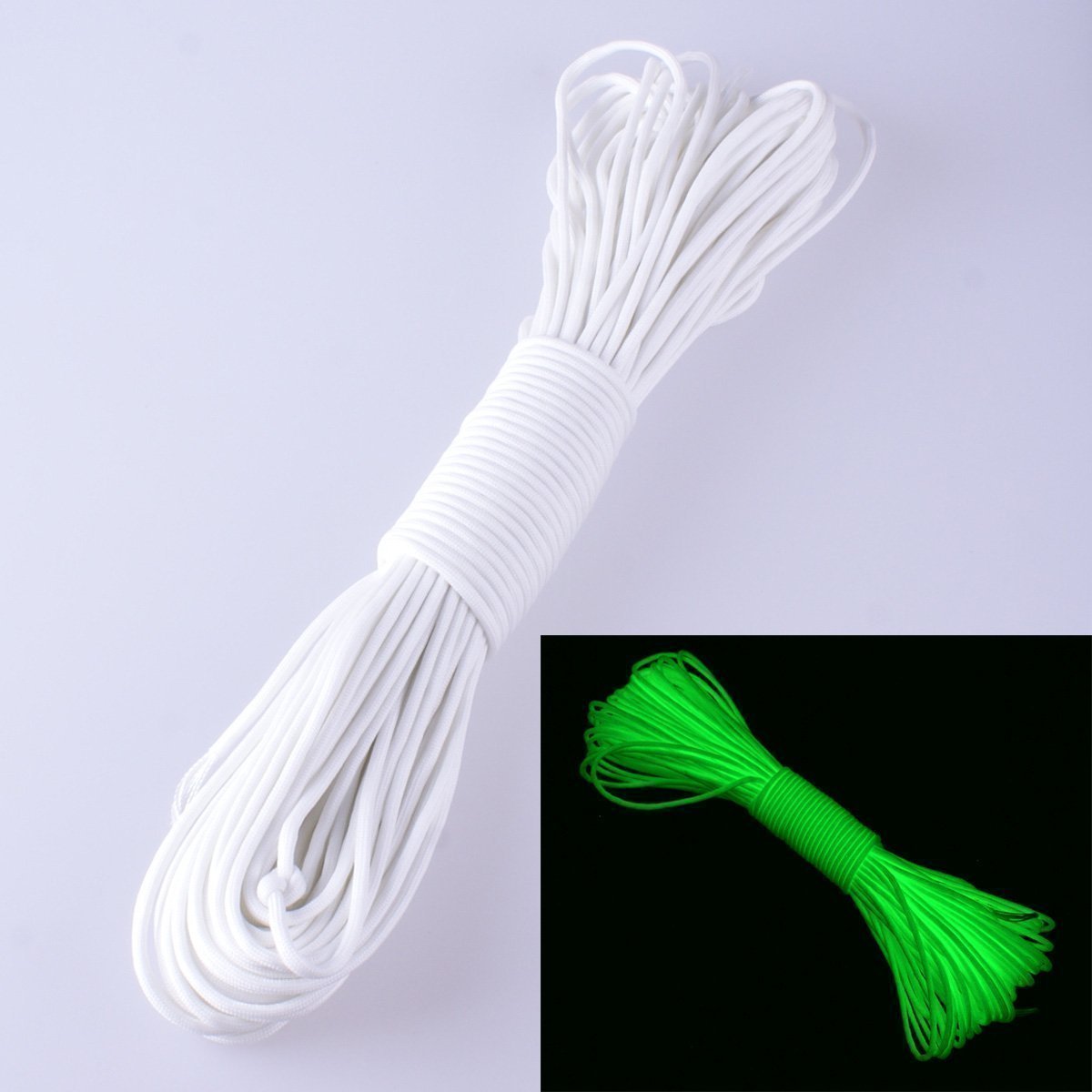 ZJchao(TM) 9-Strand 550?Luminous Fluorescent Paracord, Parachute Cord, White, 25ft