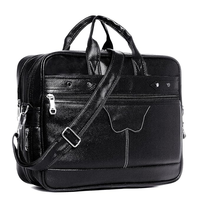 Image of Men's Synthetic Leather Messenger Bag, Brown, Professional Laptop Shoulder Bag with Adjustable Strap