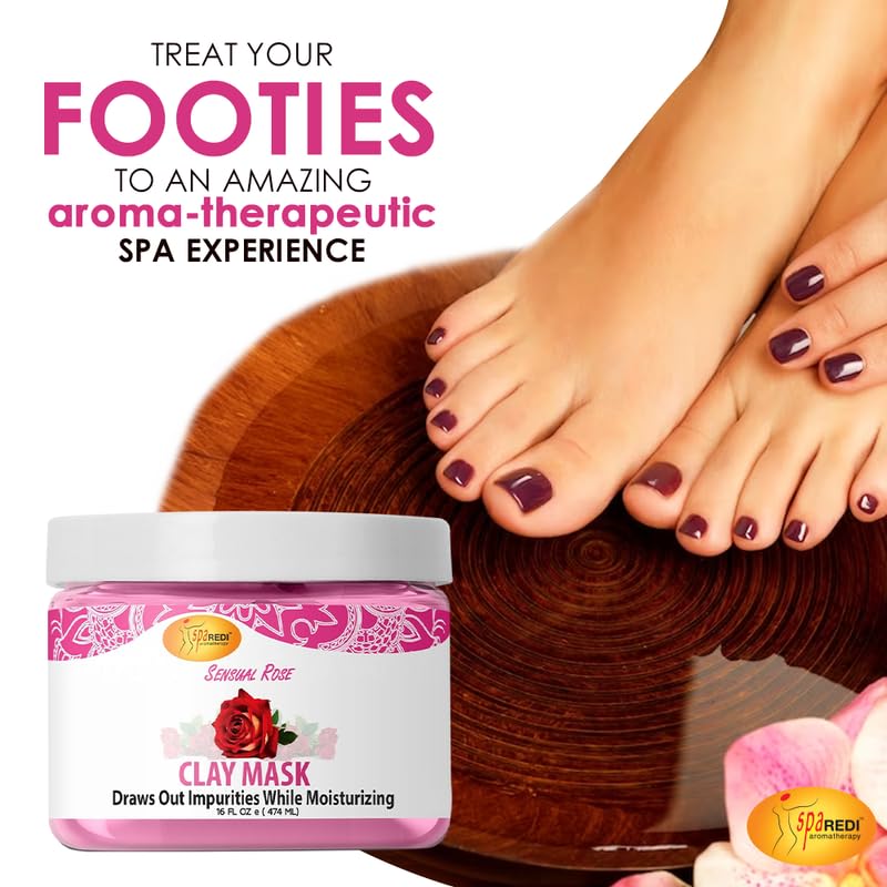 Miniatura 4 de SPA REDI - Máscara de arcilla, rosa sensual, 16 onzas - Pedicura, limpieza profunda corporal, purificación de poros de la piel, desintoxicante,