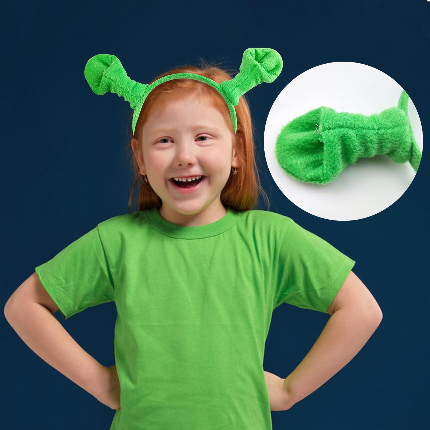 Lezevn Green Monster Headband with Ears Green Ear Headband for Halloween Christmas Party, 20 x 21 cm - Image 4