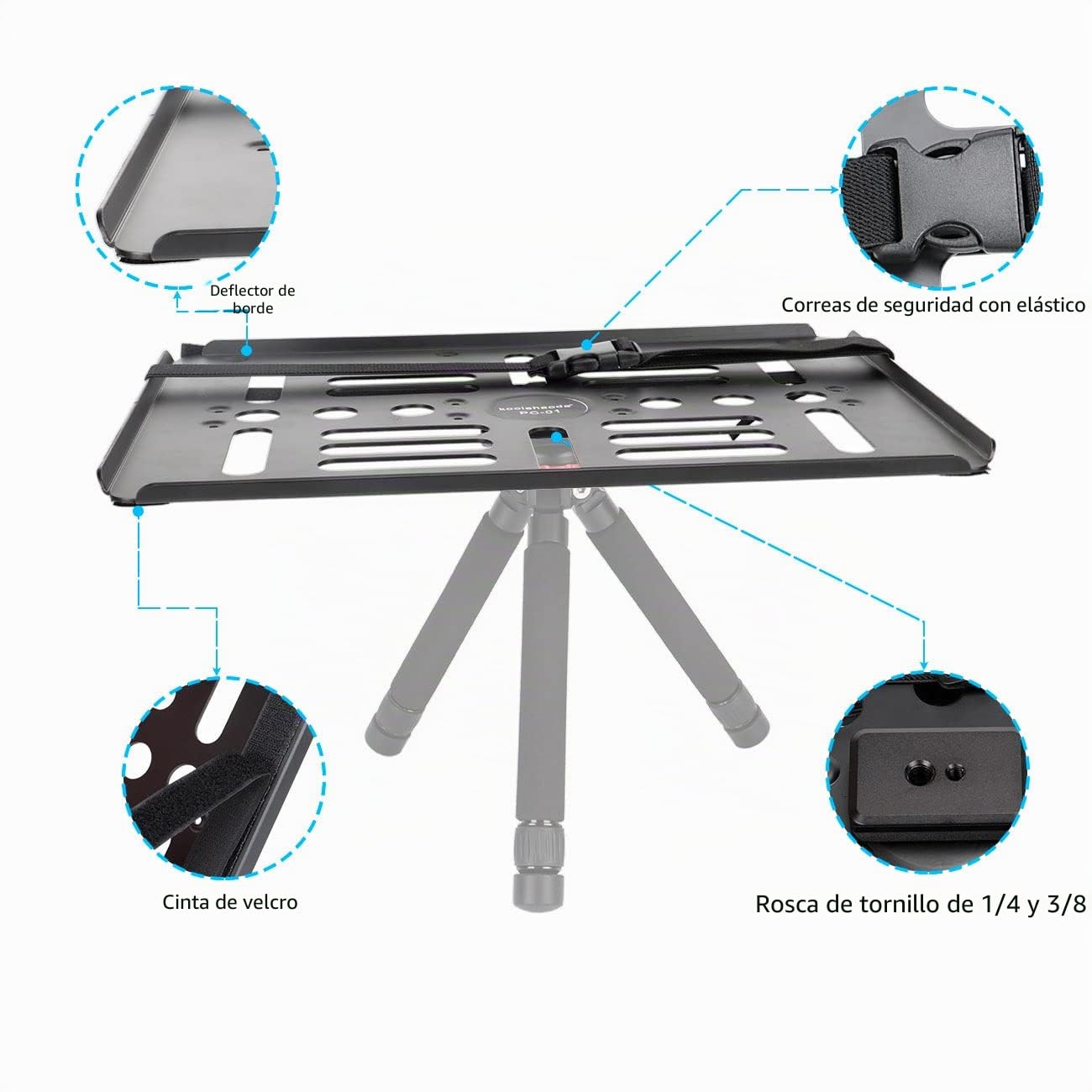 koolehaoda Soporte para Bandeja de Proyector Soporte para Ordenador Portátil, para Montaje de Soporte Trípode de 1/4"-3/8" y Compatible con Arca Cabeza de Bola