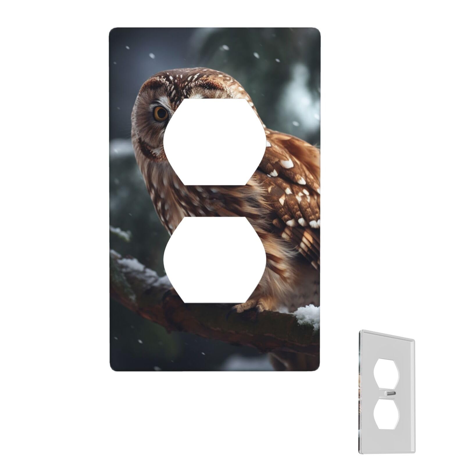 Wall Plate Duplex Outlet Covers 1-Gang Wall Plate Covers Owl on Winter Branch Light Switch Cover Decorative Electrical Faceplate Light Switches for Kitchen Bedroom Decor 4.5" X 2.76"