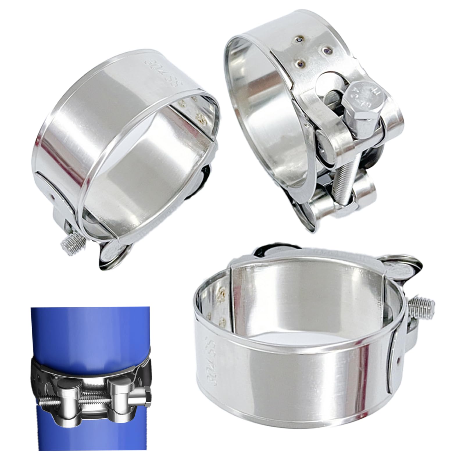 2 Morsetti Per Tubi In Acciaio Inox 304 Regolabili 52-55 Mm - Per Scarichi Auto E Moto