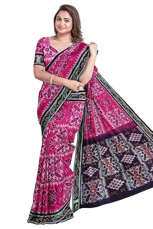 Image of Ikat Women's Cotton Saree, Handmade Pure Cotton Khandua Saree, Ikkat Orissa Traditional Handloom Saree without Blouse